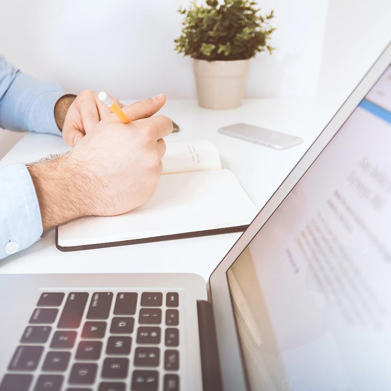 picture of person taking notes from laptop